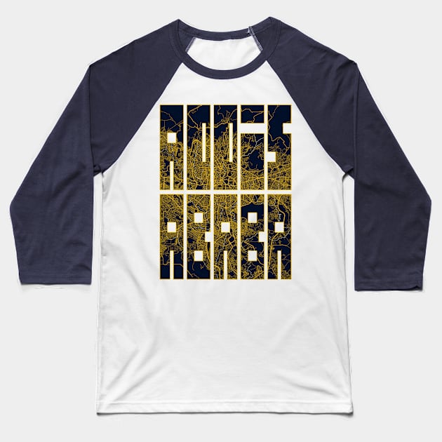 Addis Ababa, Ethiopia City Map Typography - Gold Art Deco Baseball T-Shirt by deMAP Studio